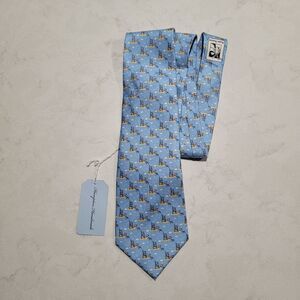 NWT HAMPTON HANDMADE Neck Tie Mens Sky Blue Beach Chair ALL Over Print Classic